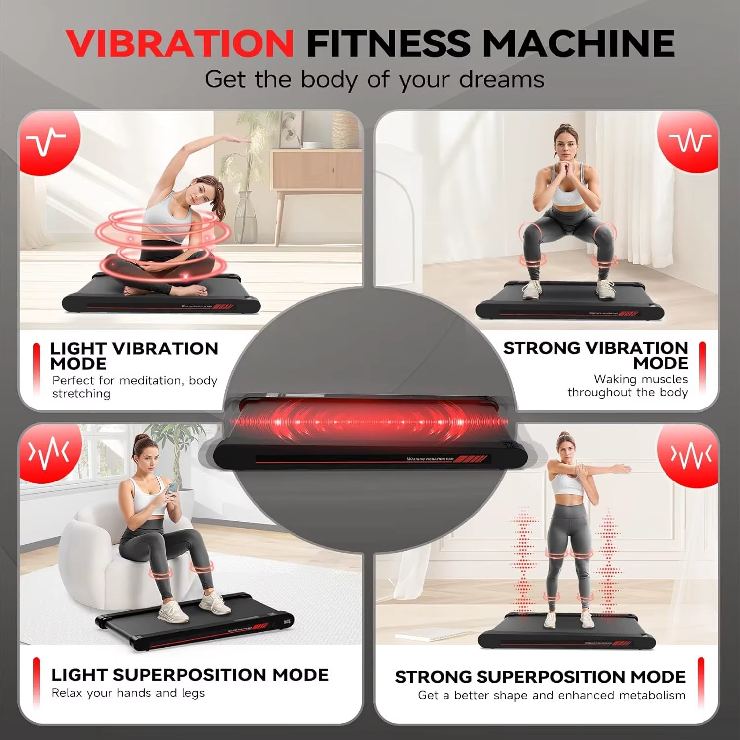 Walking Vibration Pad,Under Desk Treadmills for Home,4 in 1 Vibration Plate Exercise Machine